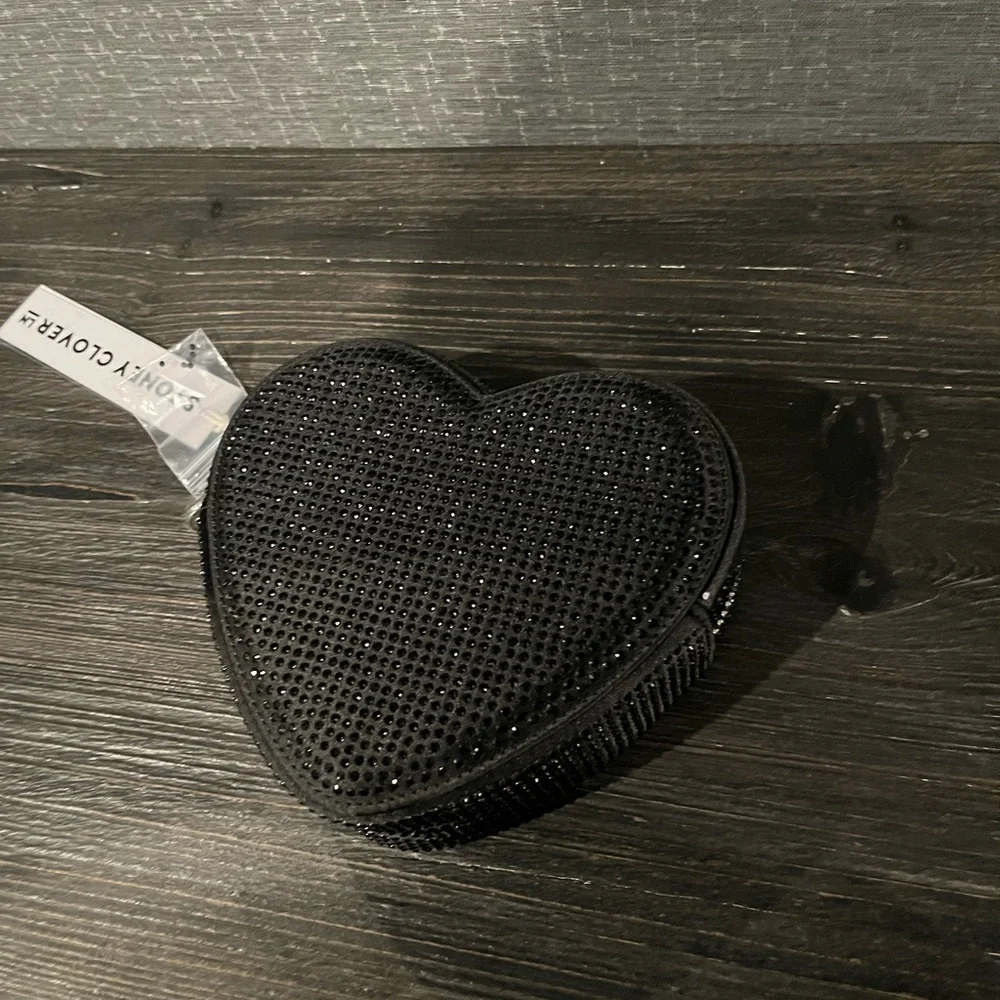 NWT Stoney Clover Lane Heart Pouch Noir Black Sparkle